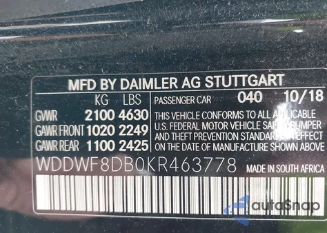 2019 Mercedes-Benz C 300 from USA, damaged, VIN WDDWF8DB0KR463778